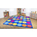 Covor mare 3x3 m pentru Copii cu Emoticoane exprimand emotii, Covor Multicolor mesaje in engleza